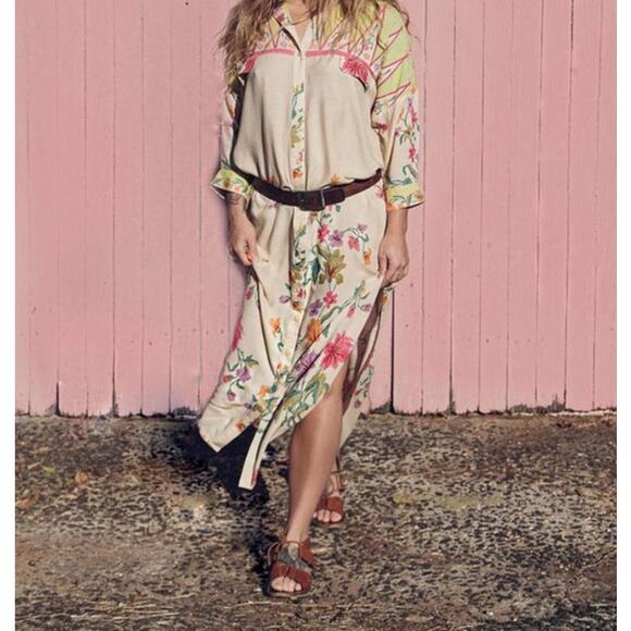 Warriors of the Divine Floral Print Maxi Shirt Dress Relaxed XS/S - Picture 1 of 7